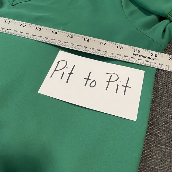 PLEIONE Blouse V-Neck Lantern Sleeve Shirt Green Womens Medium Flowy Boho Ruffle - Picture 6 of 10